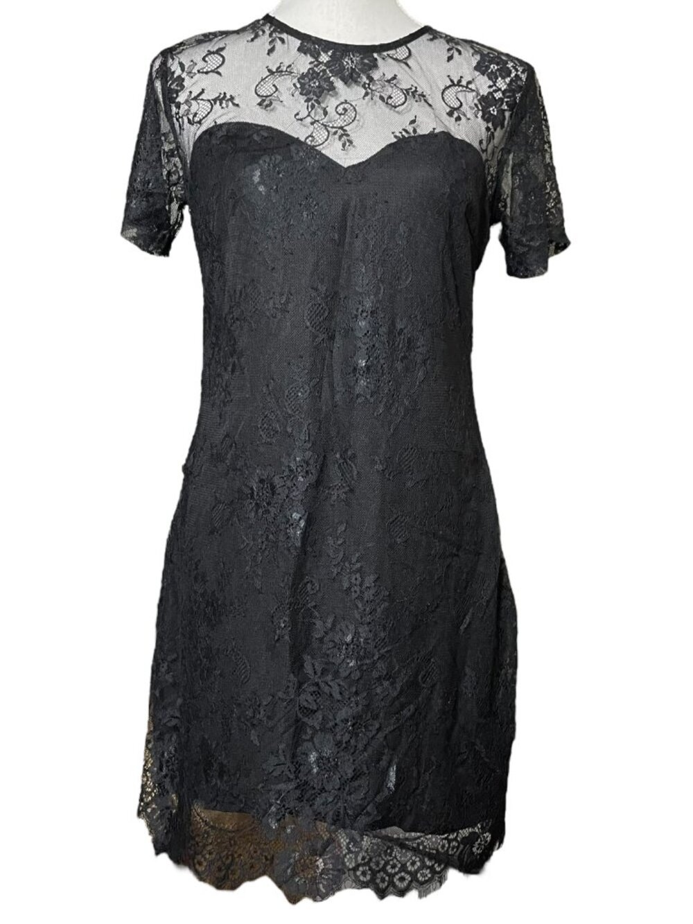Whimsigoth Lace Bodycon Dress NEW S Floral Semi-Sheer Illusion Mini Stretch